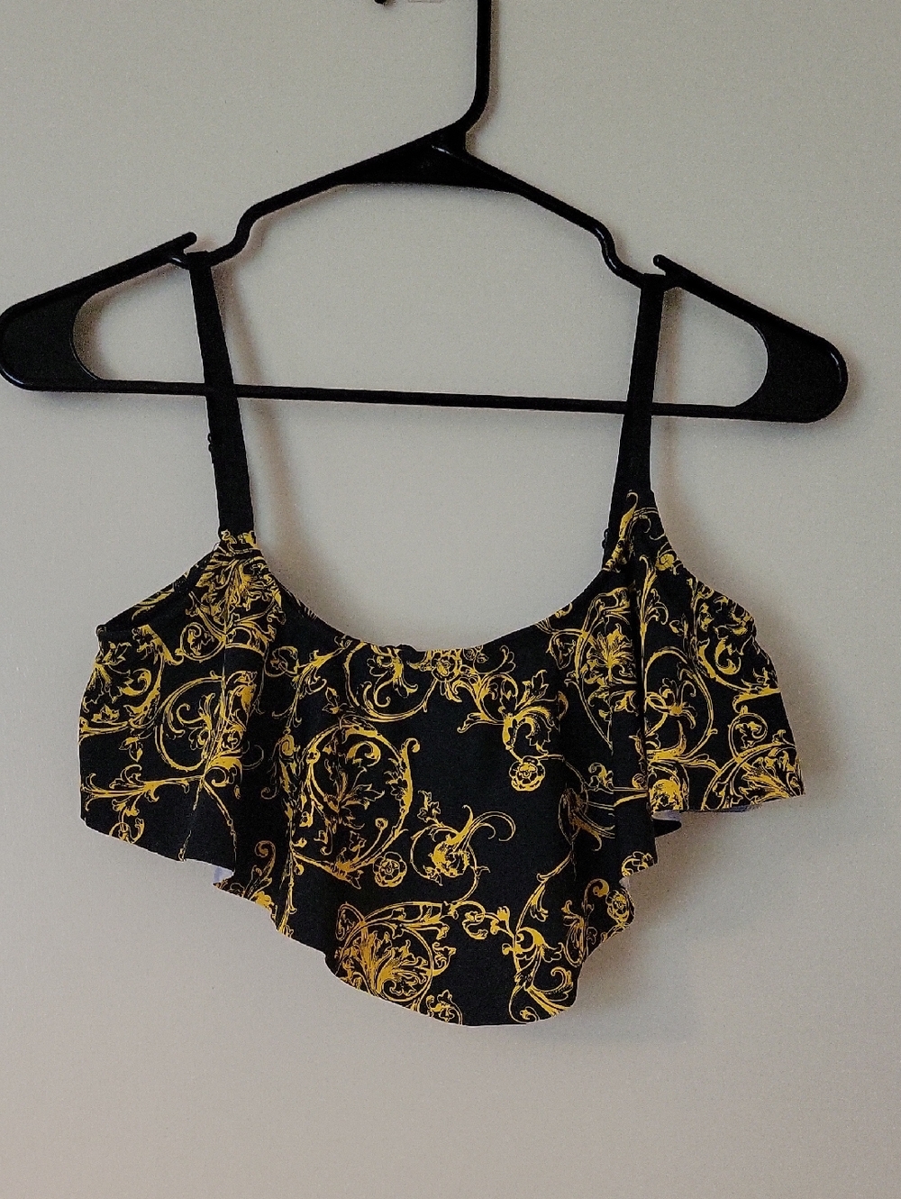 Forever 21 Black And Gold Baroque Print Swim Top